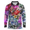 Personalized St Kilda Football Saints Long Sleeve Polo Shirt Tropical Hibiscus Flowers - Pacific Fusion Style