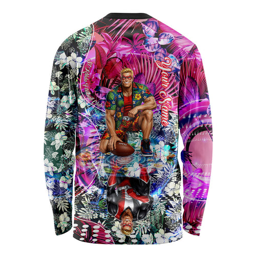 Personalized St Kilda Football Saints Long Sleeve Shirt Tropical Hibiscus Flowers - Pacific Fusion Style