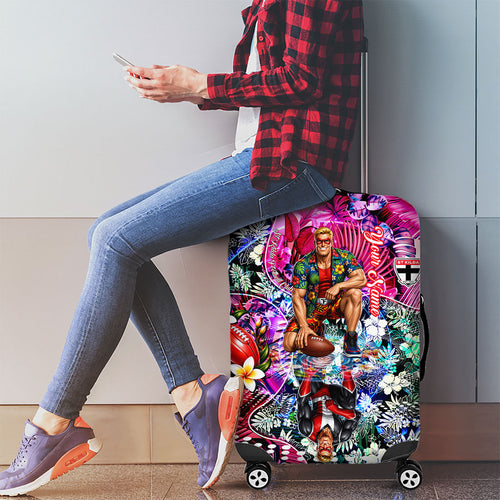 Personalized St Kilda Football Saints Luggage Cover Tropical Hibiscus Flowers - Pacific Fusion Style
