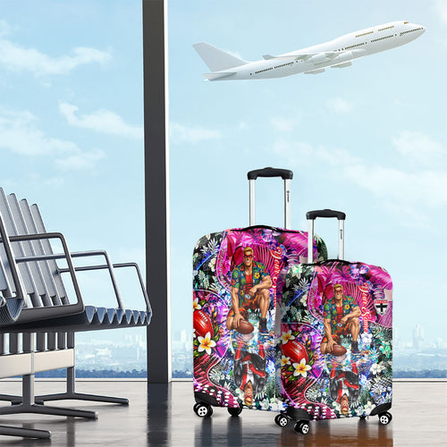 Personalized St Kilda Football Saints Luggage Cover Tropical Hibiscus Flowers - Pacific Fusion Style