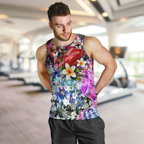Personalized St Kilda Football Saints Men Tank Top Tropical Hibiscus Flowers - Pacific Fusion Style