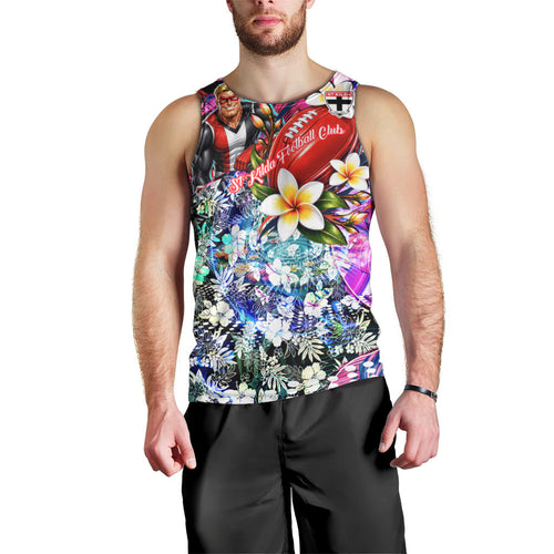 Personalized St Kilda Football Saints Men Tank Top Tropical Hibiscus Flowers - Pacific Fusion Style