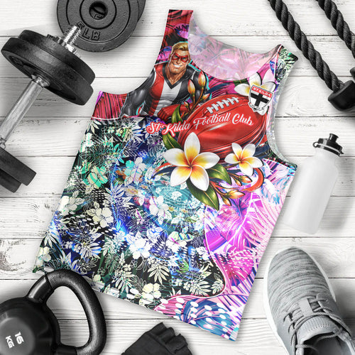 Personalized St Kilda Football Saints Men Tank Top Tropical Hibiscus Flowers - Pacific Fusion Style
