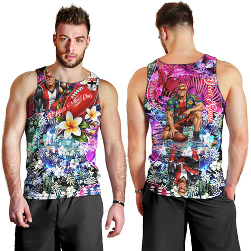 Personalized St Kilda Football Saints Men Tank Top Tropical Hibiscus Flowers - Pacific Fusion Style