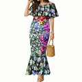 Personalized St Kilda Football Saints Mermaid Dress Tropical Hibiscus Flowers - Pacific Fusion Style