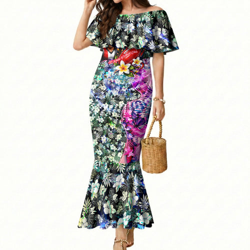 Personalized St Kilda Football Saints Mermaid Dress Tropical Hibiscus Flowers - Pacific Fusion Style