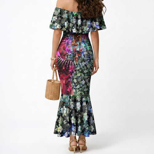 Personalized St Kilda Football Saints Mermaid Dress Tropical Hibiscus Flowers - Pacific Fusion Style