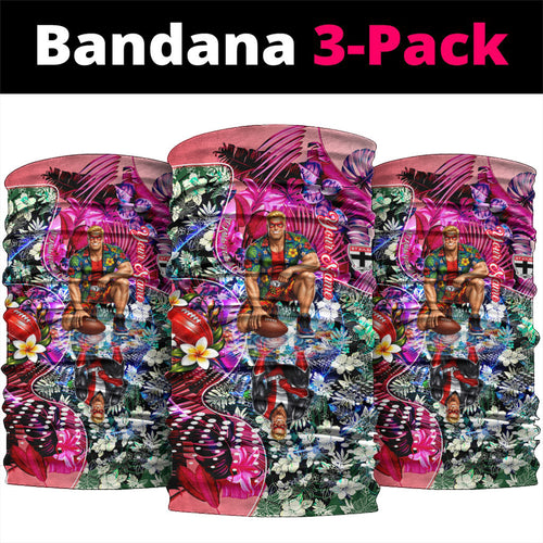 Personalized St Kilda Football Saints Neck Gaiter Tropical Hibiscus Flowers - Pacific Fusion Style