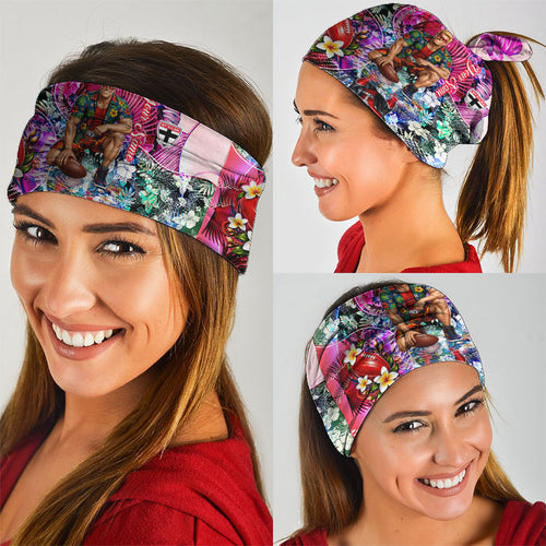 Personalized St Kilda Football Saints Neck Gaiter Tropical Hibiscus Flowers - Pacific Fusion Style