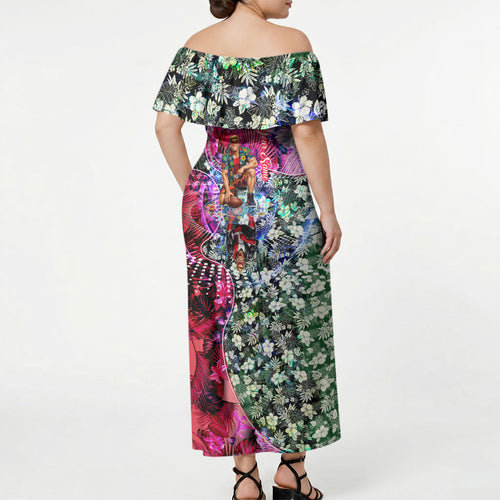 Personalized St Kilda Football Saints Off Shoulder Maxi Dress Tropical Hibiscus Flowers - Pacific Fusion Style