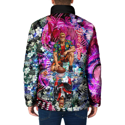 Personalized St Kilda Football Saints Padded Jacket Tropical Hibiscus Flowers - Pacific Fusion Style