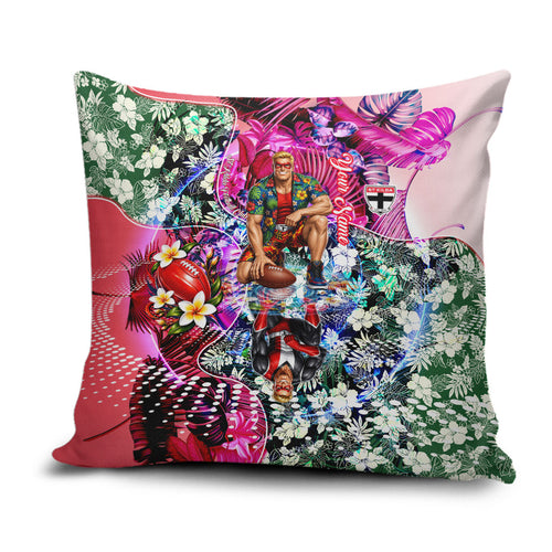 Personalized St Kilda Football Saints Pillow Cover Tropical Hibiscus Flowers - Pacific Fusion Style