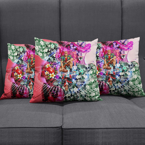 Personalized St Kilda Football Saints Pillow Cover Tropical Hibiscus Flowers - Pacific Fusion Style