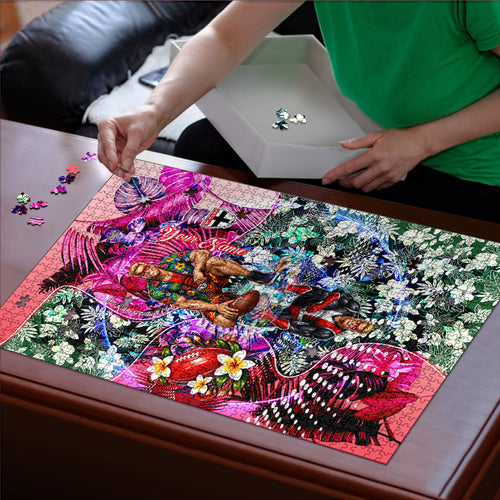 Personalized St Kilda Football Saints Puzzle Tropical Hibiscus Flowers - Pacific Fusion Style