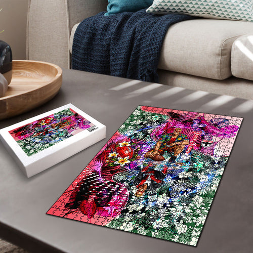 Personalized St Kilda Football Saints Puzzle Tropical Hibiscus Flowers - Pacific Fusion Style