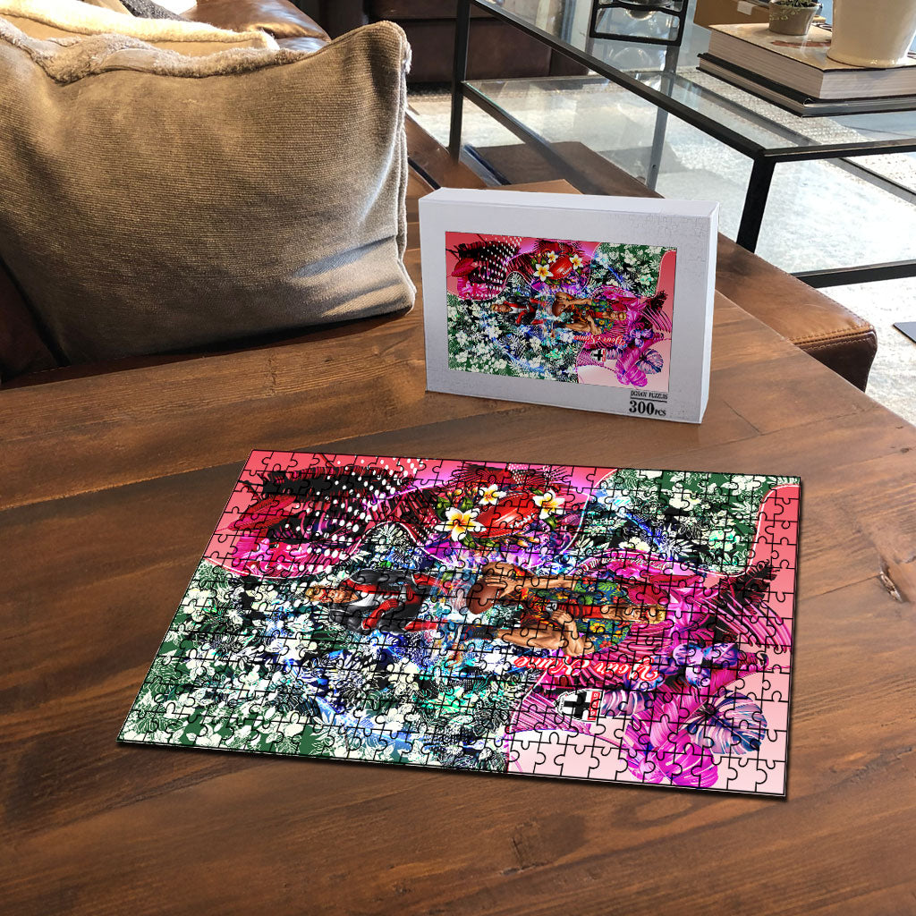 Personalized St Kilda Football Saints Puzzle Tropical Hibiscus Flowers - Pacific Fusion Style