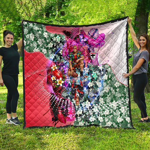 Personalized St Kilda Football Saints Quilt Tropical Hibiscus Flowers - Pacific Fusion Style