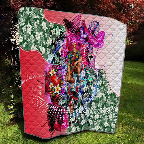 Personalized St Kilda Football Saints Quilt Tropical Hibiscus Flowers - Pacific Fusion Style