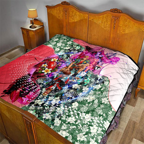 Personalized St Kilda Football Saints Quilt Tropical Hibiscus Flowers - Pacific Fusion Style