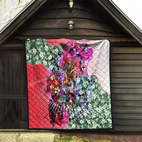 Personalized St Kilda Football Saints Quilt Tropical Hibiscus Flowers - Pacific Fusion Style