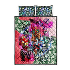 Personalized St Kilda Football Saints Quilt Bed Set Tropical Hibiscus Flowers - Pacific Fusion Style