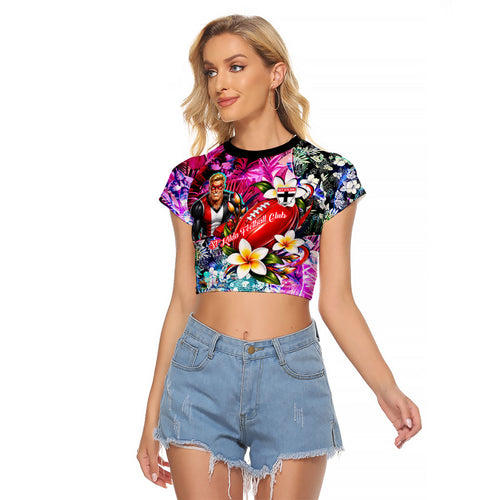 Personalized St Kilda Football Saints Raglan Cropped T Shirt Tropical Hibiscus Flowers - Pacific Fusion Style