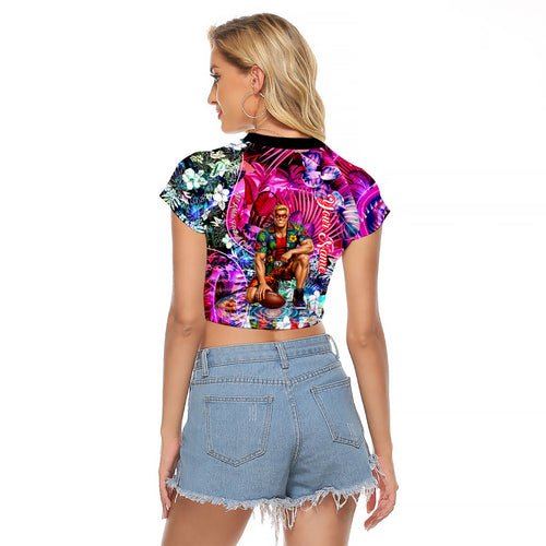 Personalized St Kilda Football Saints Raglan Cropped T Shirt Tropical Hibiscus Flowers - Pacific Fusion Style