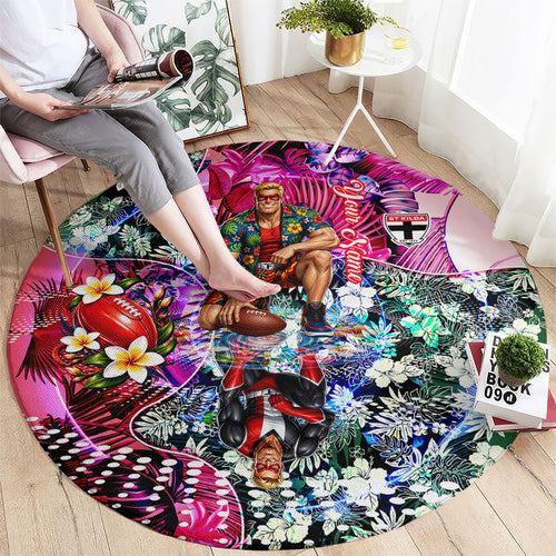Personalized St Kilda Football Saints Round Carpet Tropical Hibiscus Flowers - Pacific Fusion Style