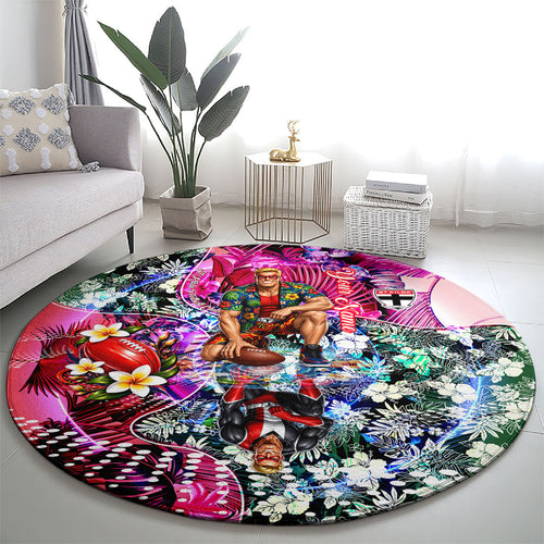 Personalized St Kilda Football Saints Round Carpet Tropical Hibiscus Flowers - Pacific Fusion Style