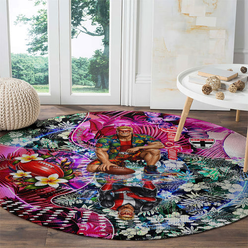 Personalized St Kilda Football Saints Round Carpet Tropical Hibiscus Flowers - Pacific Fusion Style