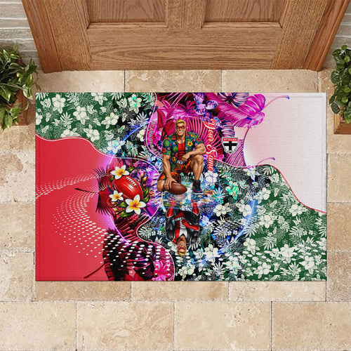 Personalized St Kilda Football Saints Rubber Doormat Tropical Hibiscus Flowers - Pacific Fusion Style