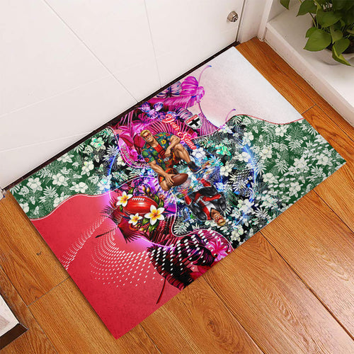 Personalized St Kilda Football Saints Rubber Doormat Tropical Hibiscus Flowers - Pacific Fusion Style