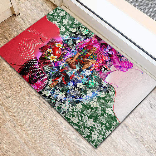Personalized St Kilda Football Saints Rubber Doormat Tropical Hibiscus Flowers - Pacific Fusion Style
