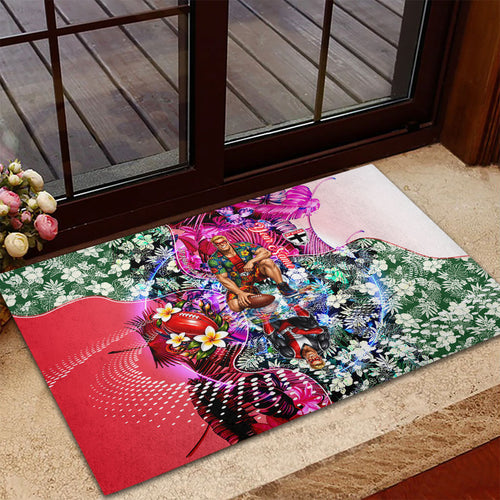 Personalized St Kilda Football Saints Rubber Doormat Tropical Hibiscus Flowers - Pacific Fusion Style