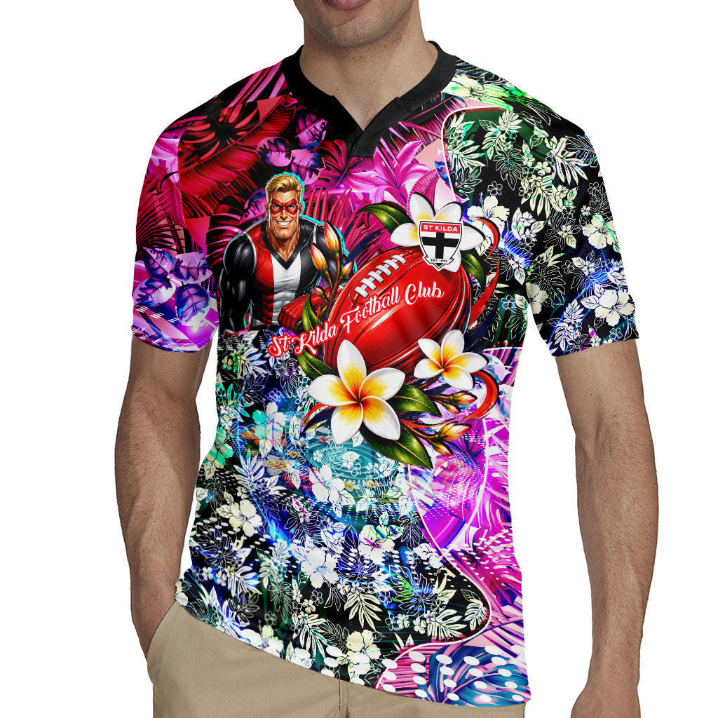 Personalized St Kilda Football Saints Rugby Jersey Tropical Hibiscus Flowers - Pacific Fusion Style