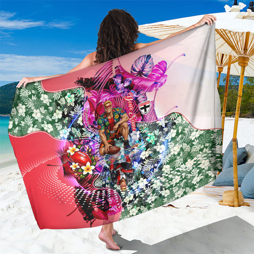 Personalized St Kilda Football Saints Sarong Tropical Hibiscus Flowers - Pacific Fusion Style