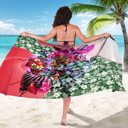 Personalized St Kilda Football Saints Sarong Tropical Hibiscus Flowers - Pacific Fusion Style