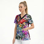 Personalized St Kilda Football Saints Scrub Top Tropical Hibiscus Flowers - Pacific Fusion Style