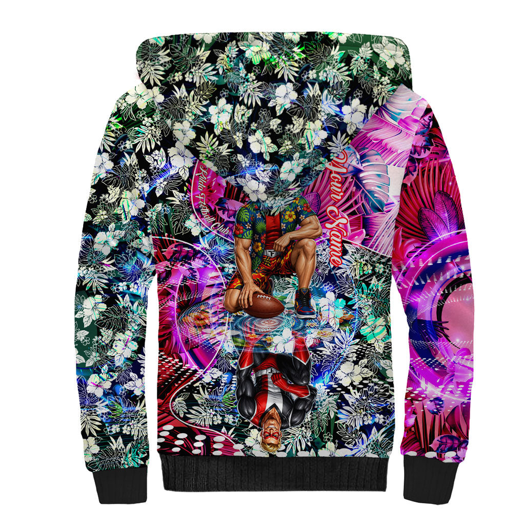 Personalized St Kilda Football Saints Sherpa Hoodie Tropical Hibiscus Flowers - Pacific Fusion Style