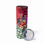 Personalized St Kilda Football Saints Skinny Tumbler Tropical Hibiscus Flowers - Pacific Fusion Style