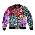 Personalized St Kilda Football Saints Sleeve Zip Bomber Jacket Tropical Hibiscus Flowers - Pacific Fusion Style