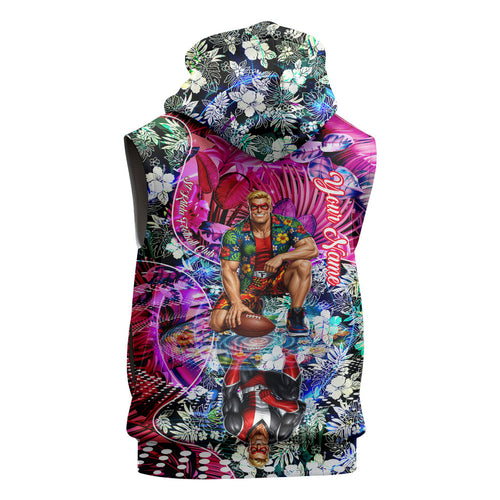 Personalized St Kilda Football Saints Sleeveless Hoodie Tropical Hibiscus Flowers - Pacific Fusion Style