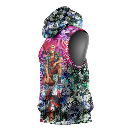 Personalized St Kilda Football Saints Sleeveless Hoodie Tropical Hibiscus Flowers - Pacific Fusion Style