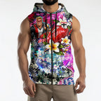 Personalized St Kilda Football Saints Sleeveless Zip Hoodie Tropical Hibiscus Flowers - Pacific Fusion Style