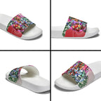 Personalized St Kilda Football Saints Slide Sandals Tropical Hibiscus Flowers - Pacific Fusion Style