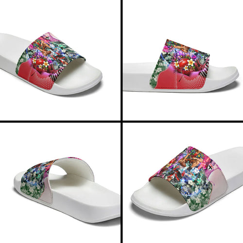 Personalized St Kilda Football Saints Slide Sandals Tropical Hibiscus Flowers - Pacific Fusion Style