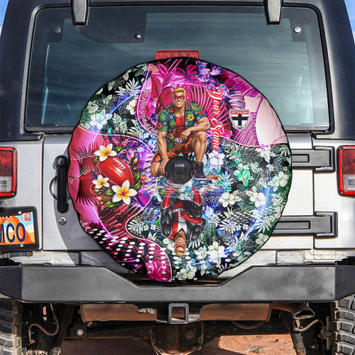 Personalized St Kilda Football Saints Spare Tire Cover Tropical Hibiscus Flowers - Pacific Fusion Style