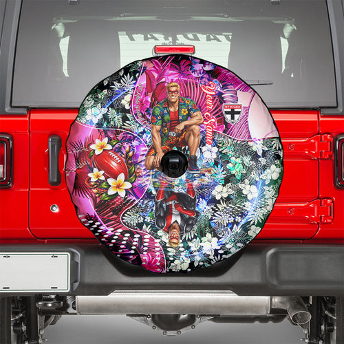 Personalized St Kilda Football Saints Spare Tire Cover Tropical Hibiscus Flowers - Pacific Fusion Style