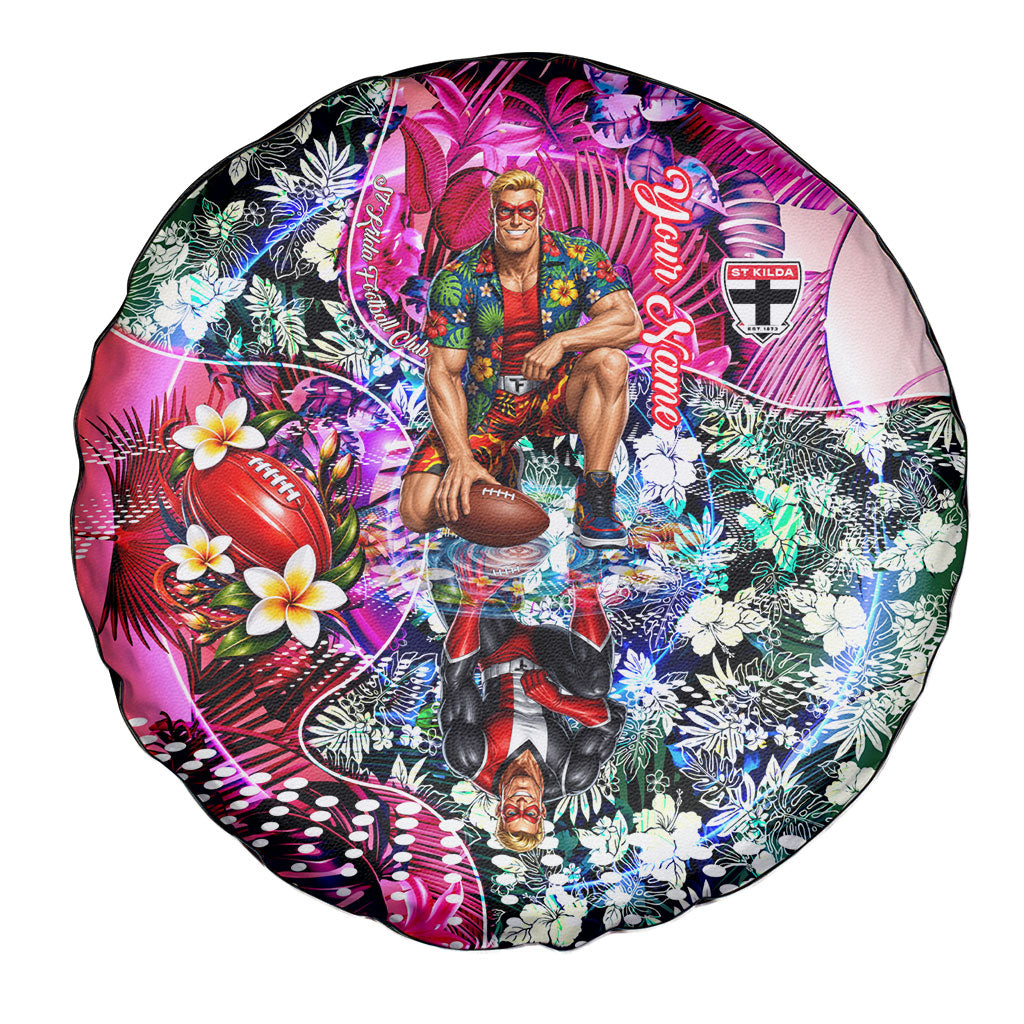 Personalized St Kilda Football Saints Spare Tire Cover Tropical Hibiscus Flowers - Pacific Fusion Style