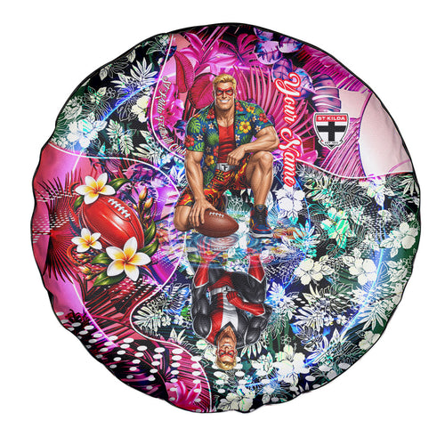 Personalized St Kilda Football Saints Spare Tire Cover Tropical Hibiscus Flowers - Pacific Fusion Style